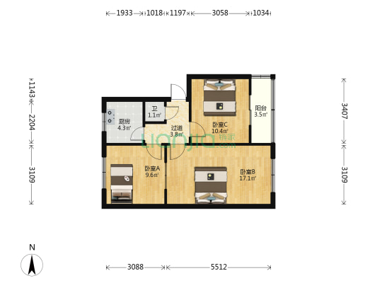 货站北街17号院 3室0厅1卫 55平方