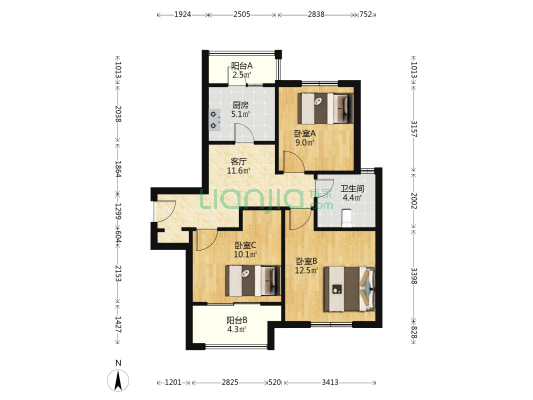 幸福里 3室1厅1卫 85平方