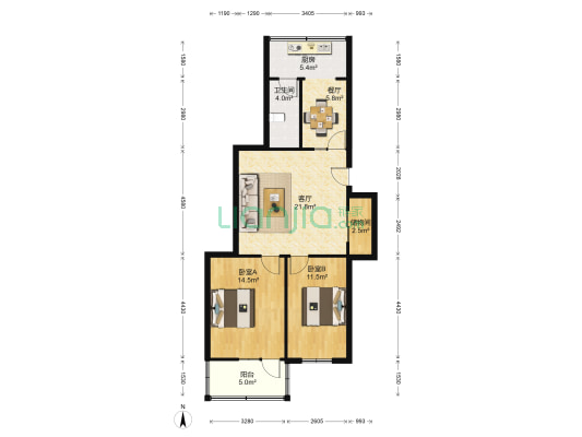 沈场小区 2室2厅1卫 76平方