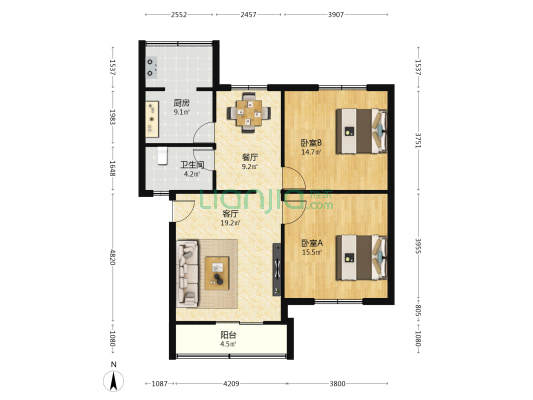 李园小区 2室2厅1卫 91平方