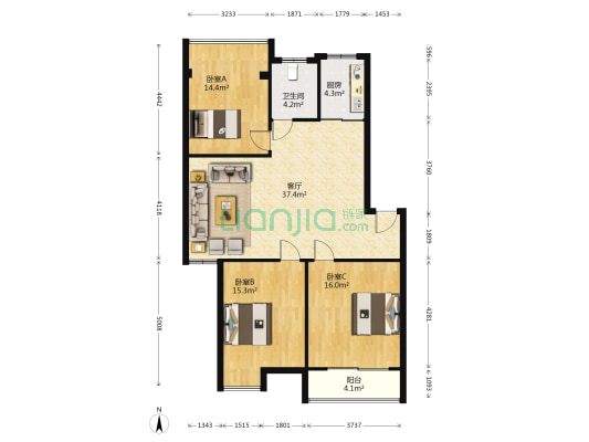 丽景佳苑 3室1厅1卫 101平方