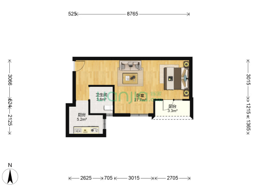 雄楚春天 1室0厅1卫 53平方