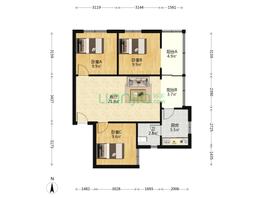 金龙路 3室1厅1卫 82平方
