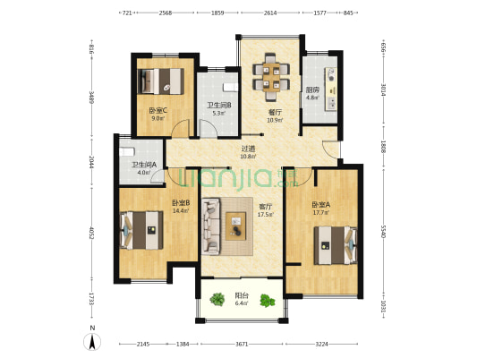 欣盛华庭 3室2厅2卫 118平方