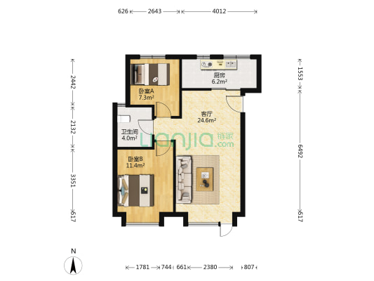 天地源熙湖畔 2室1厅1卫 70平方