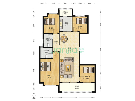 建发玖洲和玺 4室1厅2卫 135平方