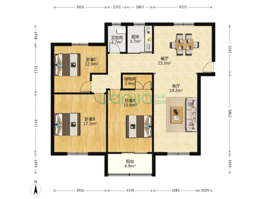 道长巷 3室2厅1卫 118平方