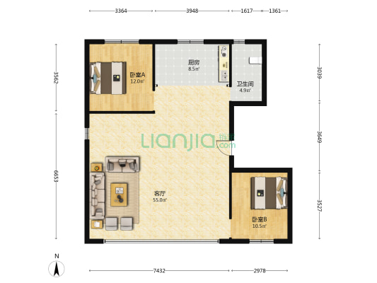 中海橡树园二期悦境 2室1厅1卫 112平方