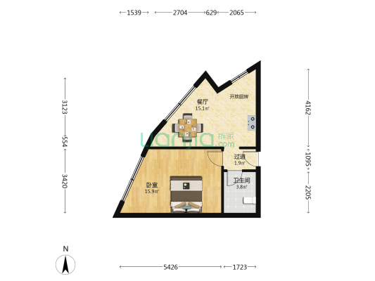 光明南路 1室1厅1卫 48平方