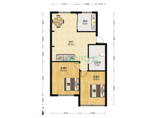 新闸路 2室1厅1卫 81平方