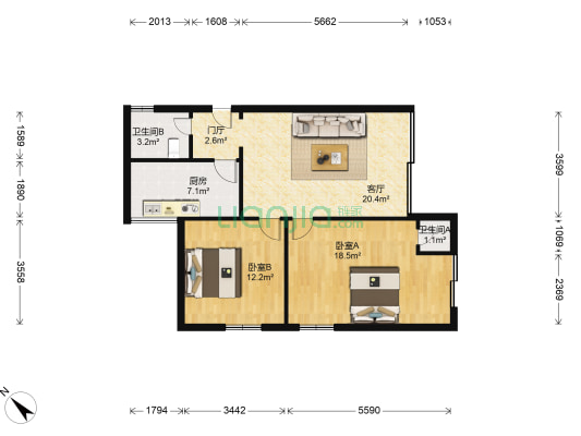 玛瑙苑 2室1厅2卫 90平方