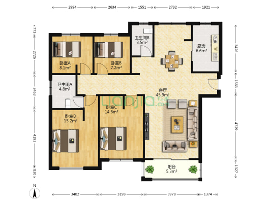 滨兴家园 4室1厅2卫 150平方