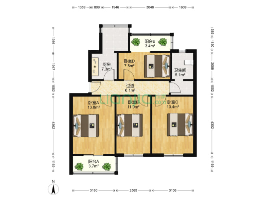 小刘家湾社区 4室0厅1卫 87平方