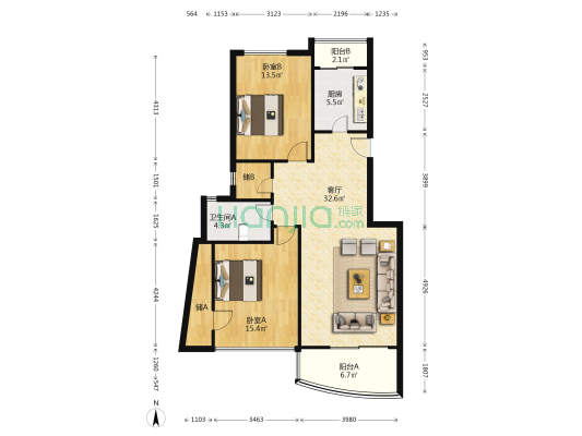 春之声公寓 2室1厅1卫 113平方