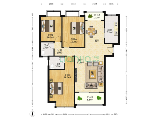 长葛钧鼎名府 3室1厅2卫 130平方