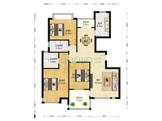 锦绣花园 3室1厅2卫 135平方