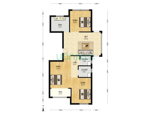 香溢花城 3室1厅2卫 119平方