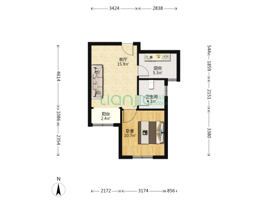 蝶恋旺园 1室1厅1卫 55平方