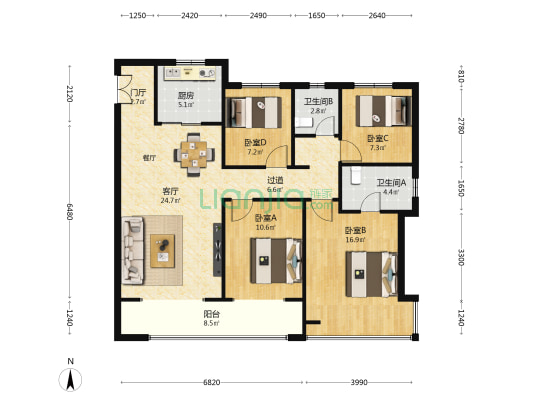 中冶奥体云璟 4室1厅2卫 133平方