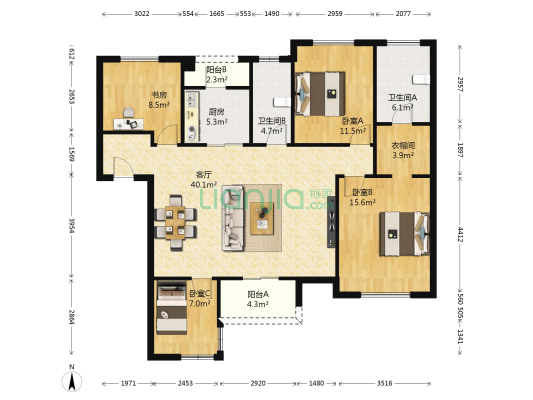 绿地公馆 4室1厅2卫 127平方