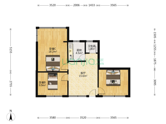 陕西馆巷31号大院 3室1厅1卫 71平方