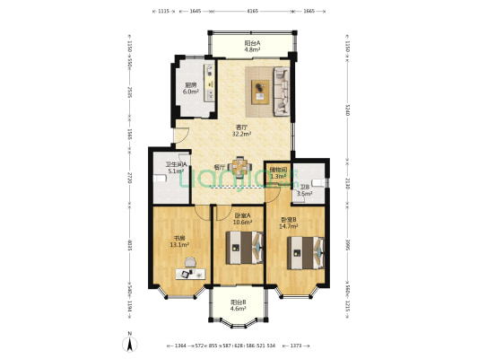 五鑫竹福园 3室1厅2卫 113平方