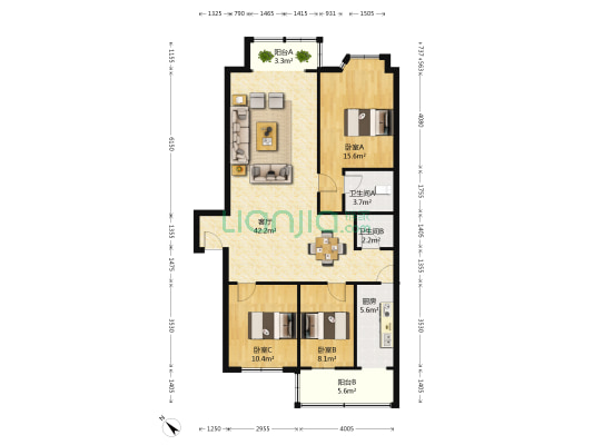 金港兴城 3室1厅2卫 113平方
