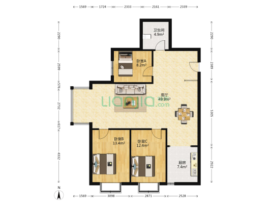 世纪明珠 3室1厅1卫 127平方