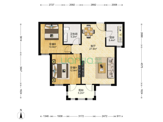 西山洋房 2室1厅1卫 89平方