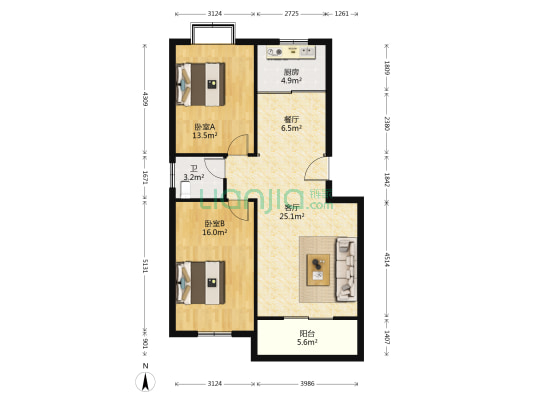 巨菱枫景园 2室2厅1卫 94平方