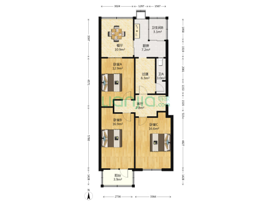 河北路桥宿舍 3室2厅2卫 84平方