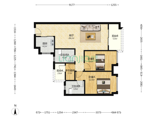 保利南沙天汇 3室1厅2卫 93平方