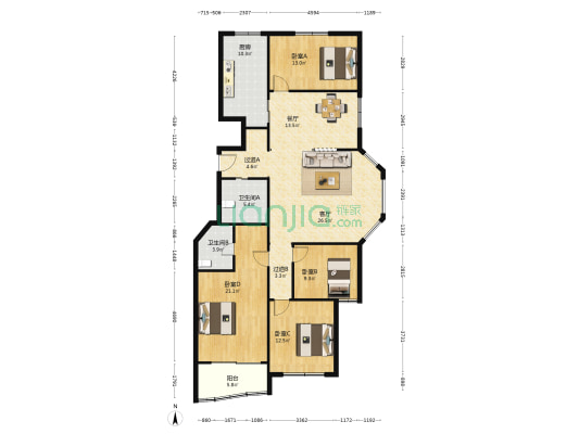 名都花苑雍景台 4室2厅2卫 172平方