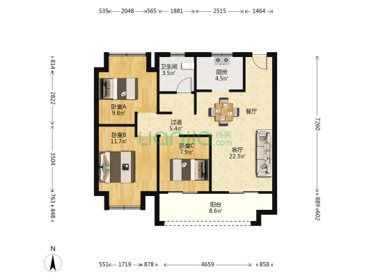公园屿湖 3室1厅1卫 97平方