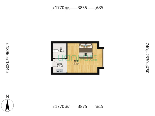 保集广场 1室0厅1卫 34平方