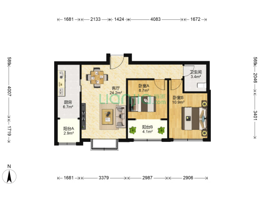 知山雅筑 2室1厅1卫 78平方