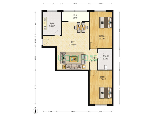恂园西里 2室1厅1卫 121平方