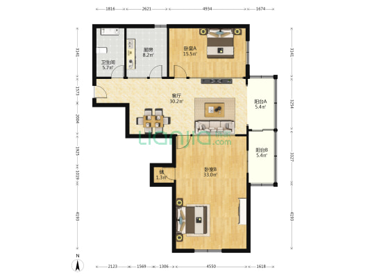 阳光商住楼 2室1厅1卫 142平方