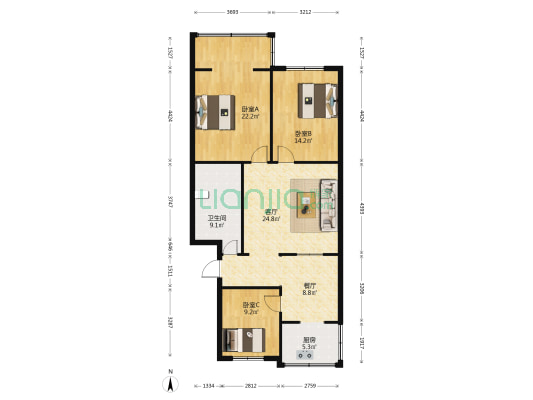 西兴苑 3室2厅1卫 108平方