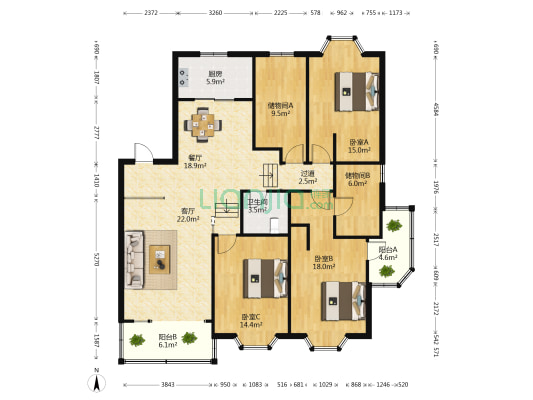 丰乐园 3室2厅1卫 152平方