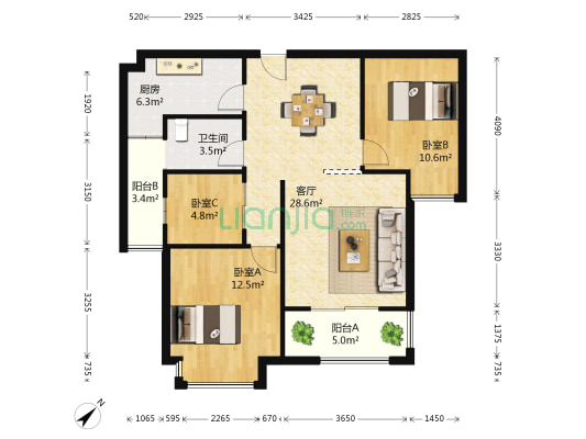 听涛观海龙台 3室1厅1卫 91平方