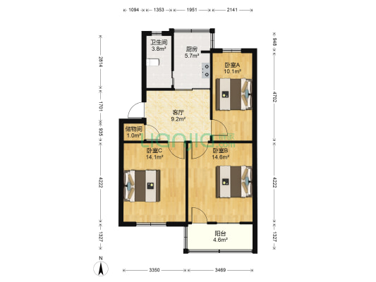 嘉乐村 3室1厅1卫 76平方