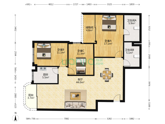 金信大厦 3室1厅2卫 142平方