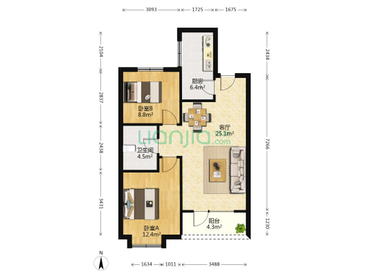 城发晶华苑 2室1厅1卫 89平方
