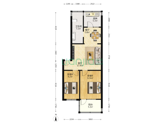 七四二零南苑小区 2室2厅1卫 74平方