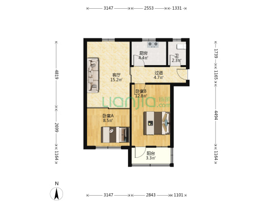市府家属院 2室1厅1卫 65平方
