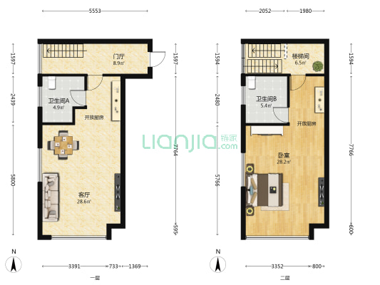 宝龙公寓 1室1厅2卫 62平方