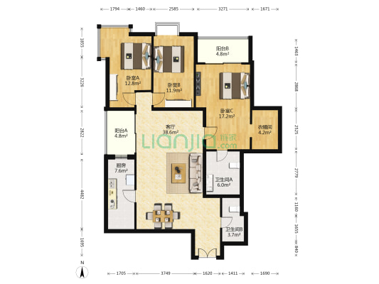 世豪公寓 3室1厅2卫 154平方