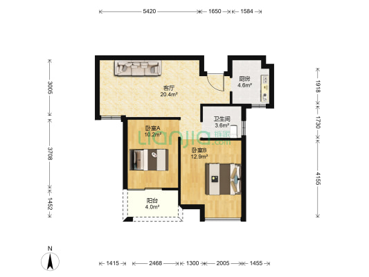 东立景园 2室1厅1卫 82平方