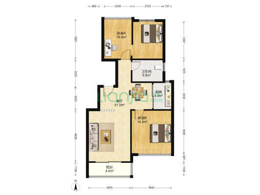 嘉业阳光假日五期 2室1厅1卫 103平方